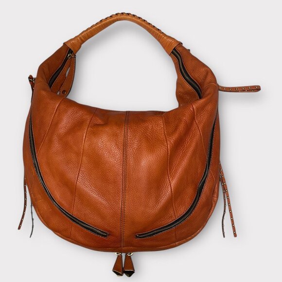 orYANY Jasmine Hobo Congac Pebbled Leather Shoulder Bag Slouchy Studded Tassels - Picture 4 of 12